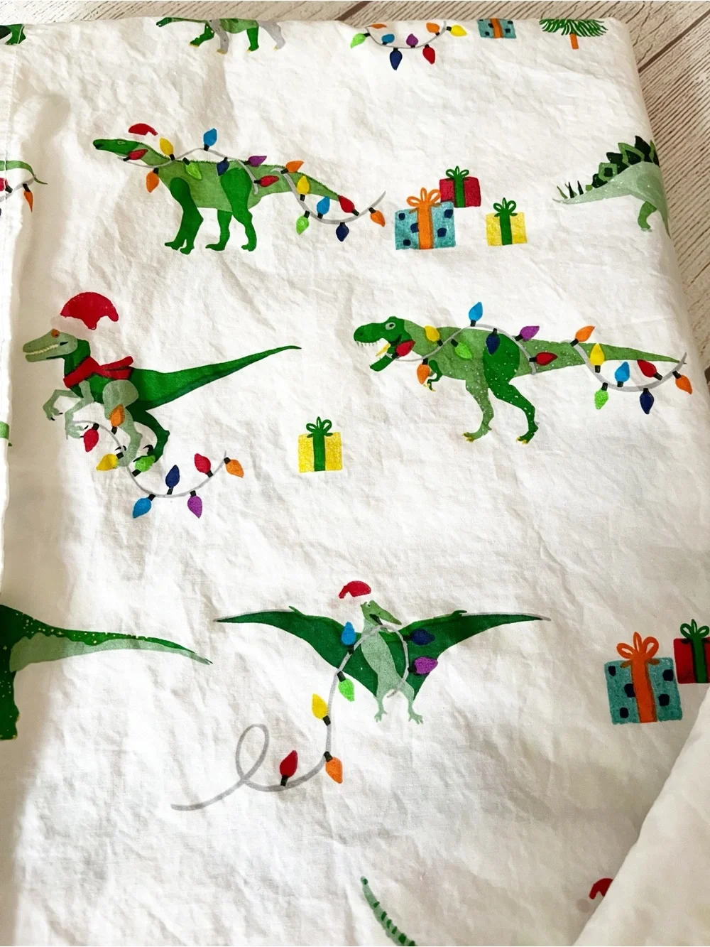 Pottery Barn Kids two piece set toddler dinosaur Christmas sheets